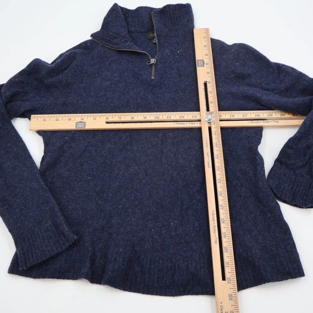 J.Crew Quarter Zip Sweater Mens Medium Navy Blue Merino Wool Blend Pullover